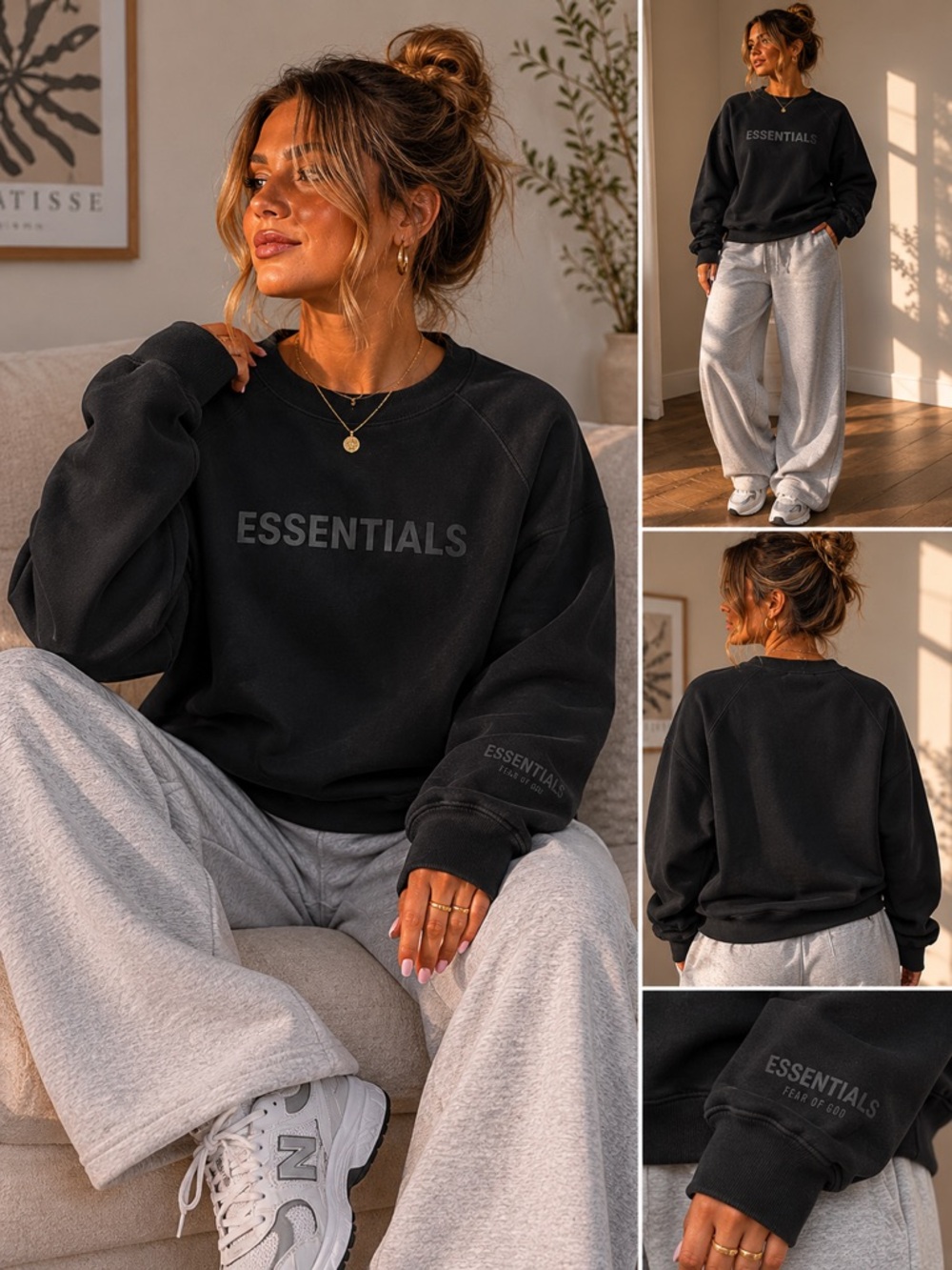 Essentials Men's Black Crewneck Sweatshirt
